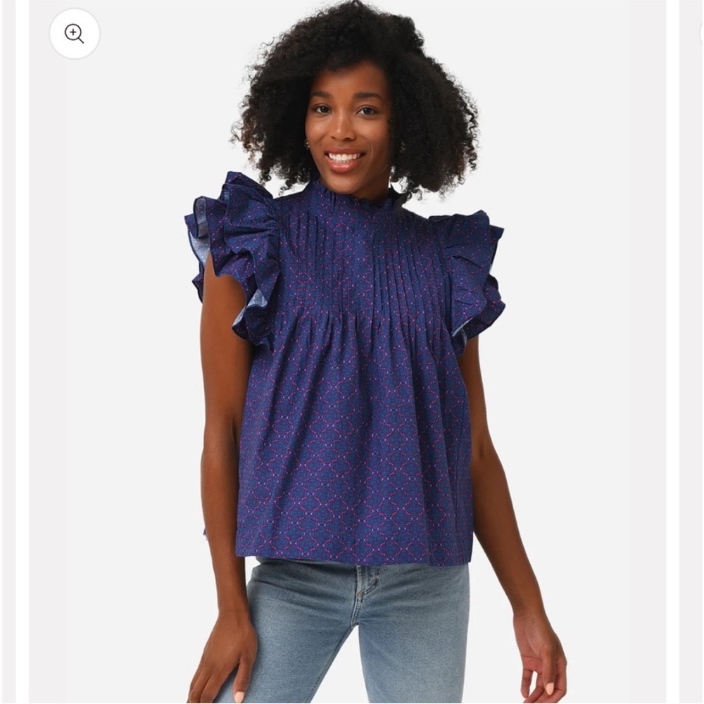 Oliphant Blue and Pink Ruffle Blouse
